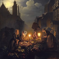 Evening market with vegetable sellers
